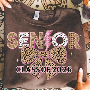 Senior 2026 PNG: Leopard Lightning Bolt, Coquette Bow Graduation Design (Digital Download