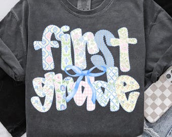 First Grade Teacher PNG Design T-shirt, Back to School 1st Grade Graphic, Teacher Appreciation Shirt, Coquette Elementary Digital Download