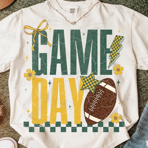 Retro Football Season PNG: Green & Gold Game Day Design (Digital Download)