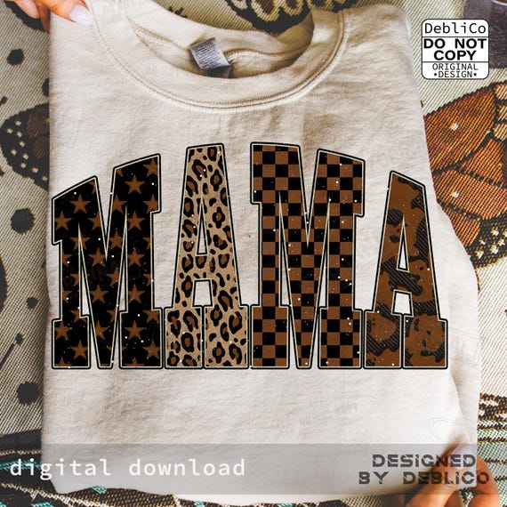 Retro Mama PNG Design: Leopard Checker Letters (Digital Download)
