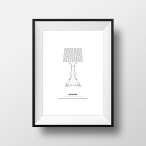 DESIGN ICON. Bourgie | printable poster, digital wall art, wall decor, home decoration, Kartell, Laviani, minimal black white, download file