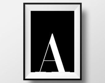 TYPO. Letter A Black |printable poster, digital wall art, decor, home decoration, typography, font, letter, minimalist, download file