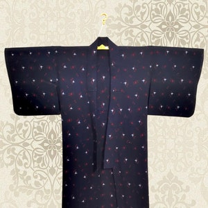 Japanese Kimono Yukata Blue Abstract Pattern Vintage Long Kimono Robe #484