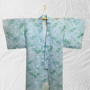 Japanese kimono yukata blue flower floral pattern vintage long kimono robe #510
