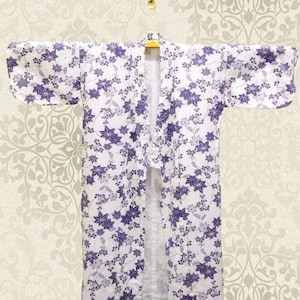 Japanese Cotton Yukata Blue Floral Flower Pattern Vintage Long Kimono Robe #325