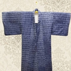 Japanischer Baumwolle Yukata Herren Blau Muster Vintage Kimono Robe # 308