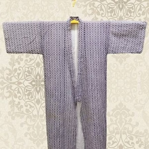 Japanischer Baumwolle Yukata Blau Abstraktes Muster Vintage Lang Kimono Robe #324