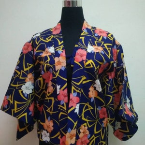 Japanese haori kimono blue floral kimono jacket /kimono cardigan/vintage kimono robe/#165