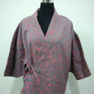 Japanese haori dochugi kimono pink wool abstract kimono jacket /kimono cardigan/vintage kimono robe/#092