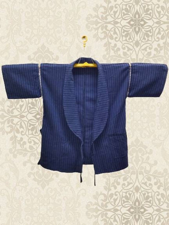 Japanese haori dochugi kimono blue stripes kimono jacket /kimono cardigan/vintage kimono robe/#297
