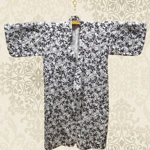 Japanese Cotton Yukata White Blue Flower Floral Pattern Vintage Long Kimono Robe #431