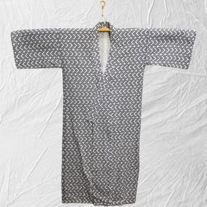 Japanese cotton yukata white blue abstract pattern vintage long kimono robe #566