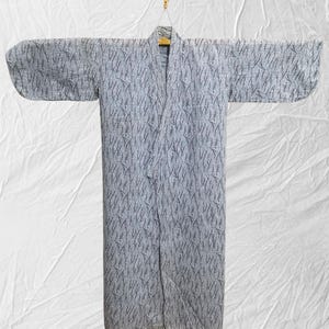 Japanese cotton yukata white blue flower floral pattern vintage long kimono robe #550