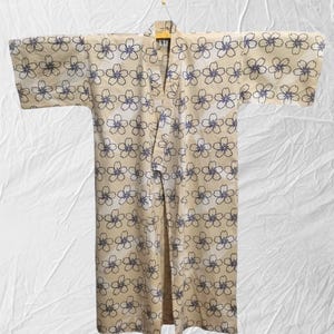 Japanese cotton yukata cream flower floral pattern vintage long kimono robe 549