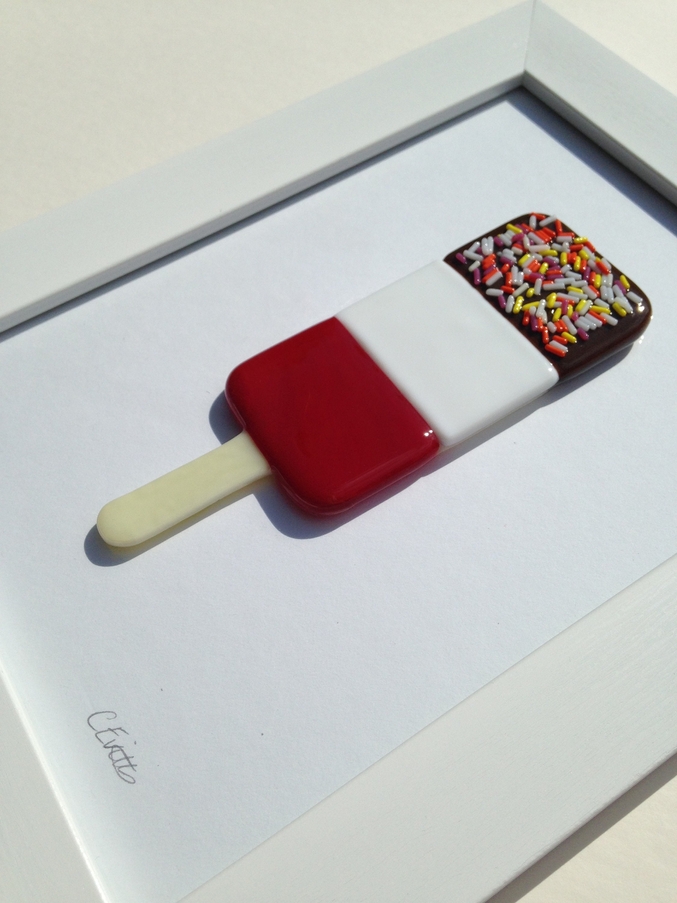 Handcrafted Fused Glass Art Fab Ice Lolly Picture Original Art Wall Art