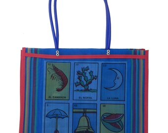 Mexican Market Bag Reusable Recyclable Shopping Handmade  Bag Mexican lottery Blue  # 145