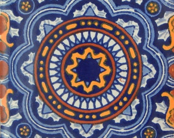 Handmade Mexican Tile Sample Talavera Clay 4/" x 4/" C195