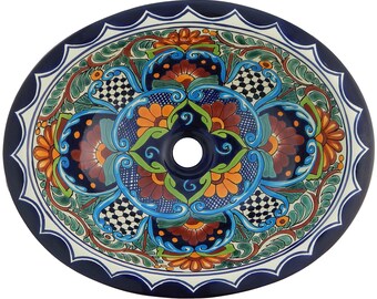 folk art 14 round TALAVERA VESSEL SINK Mexican handmade ceramic bathroom basin