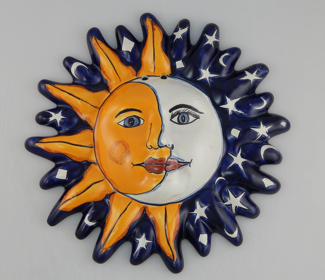Mexican Talavera Sun Face Hand Painted Pottery Wall Hanging Etsy