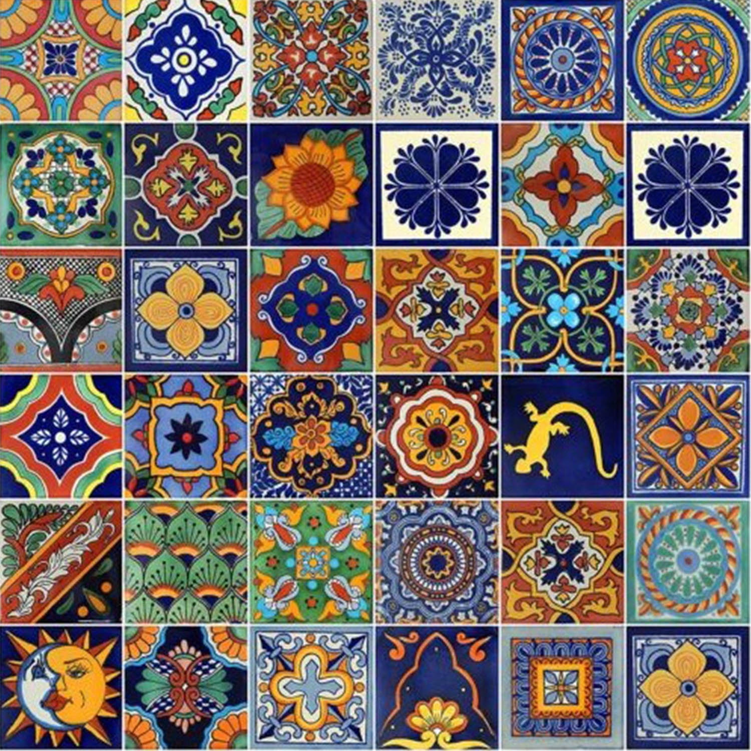 6 PCS Talavera 6X6 Handmade Ceramic Tile Mexican C122 6 PCS Talavera 6X6 Handmade Ceramic Tile Mexican C122