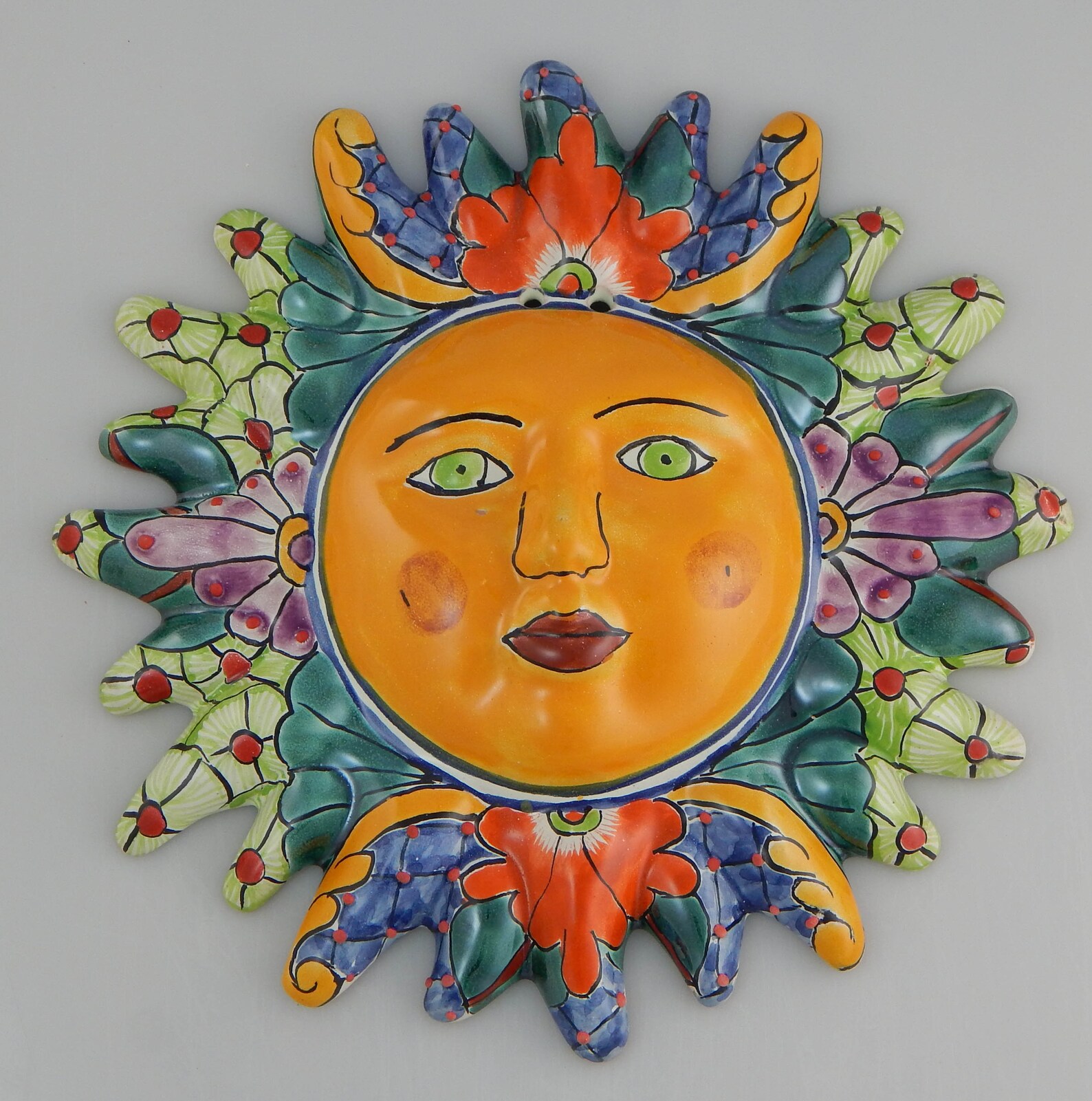 Mexican Talavera Sun Face Hand Painted Pottery Wall Hanging Etsy