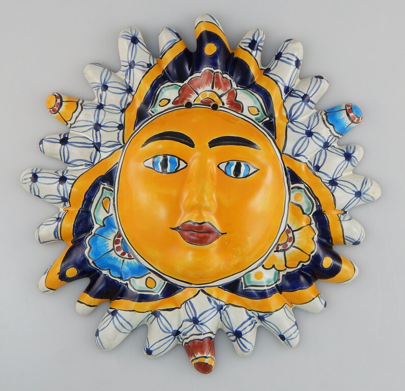 Mexican Talavera Sun Face Hand Painted Pottery Wall Hanging Etsy