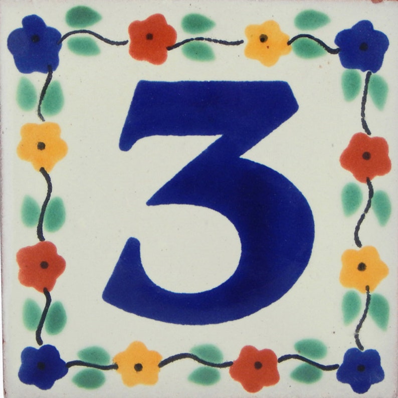 Mexican Ceramic Tile House Number Home Address Floral Tile 3 Etsy