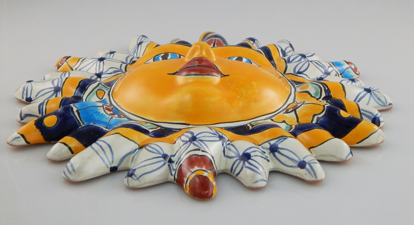 Mexican Talavera Sun Face Hand Painted Pottery Wall Hanging Etsy