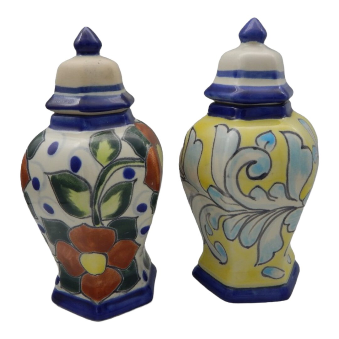 Set of 2 Talavera Mexican Glazed Pottery Tibor Ginger Jar Etsy