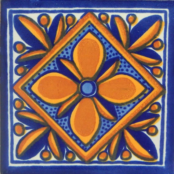 100 Mexican Talavera Tiles C116 Handmade Decorative Mexican Ceramic 4x4 Inches