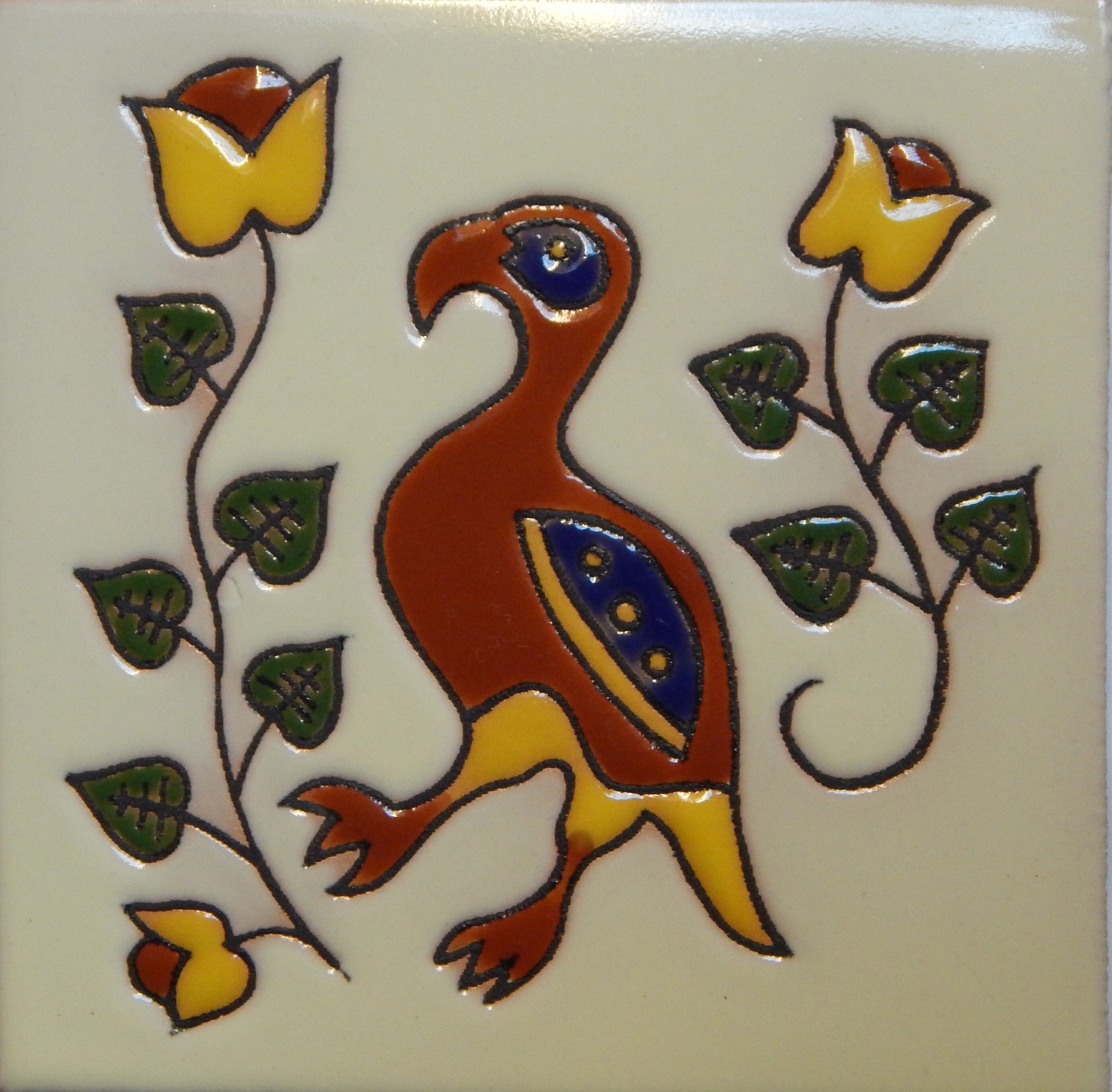 Art Glass Fused Bird Tile Dodo? Paperweight Tile 2 1/2 Square