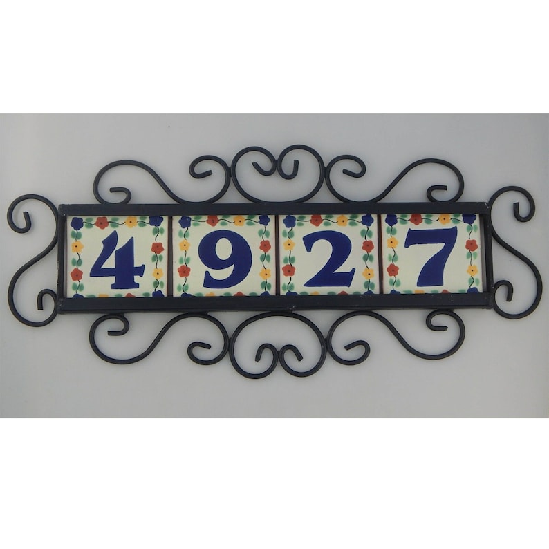 4 Mexican Talavera HOUSE NUMBER Tiles & Iron Frame Horizontal Etsy