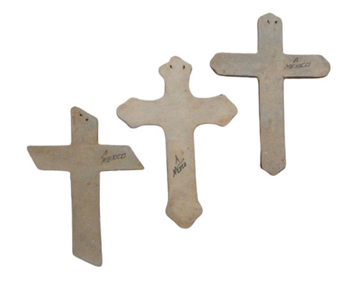 3 PCS Set Mexican Ceramic Cross Wall Hanging Handmade Tonala Etsy