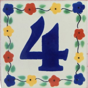 Mexican Ceramic Tile House Number Home Address Floral Tile # 4