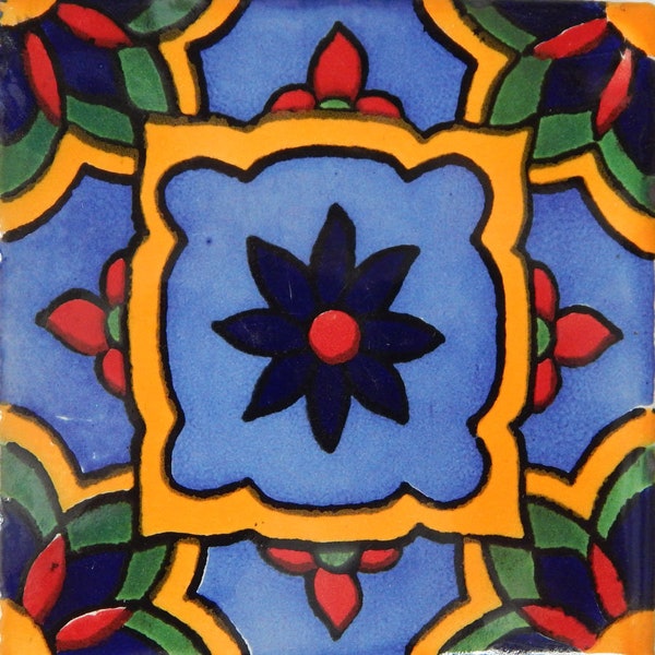 1 4x4 SAMPLE Piece Mexican Talavera Tiles Handmade Decorative folk art C350