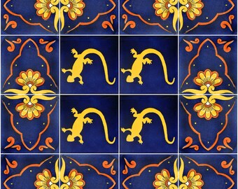 16 Mexican Talavera Tiles  Handmade Decorative Mexican Ceramic 4x4 inches W177