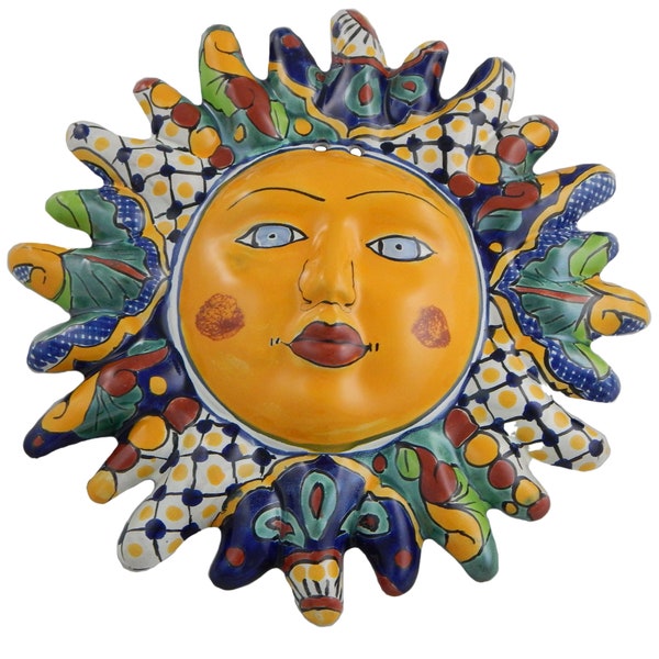 Mexican Talavera Sun Face Hand painted Pottery  Wall Hanging Decor 11 1/2 inches,  Garden Decor  #08