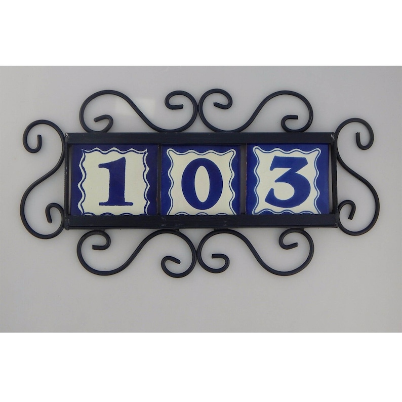 3 Mexican Talavera HOUSE NUMBER Tiles & Iron Frame Horizontal Etsy