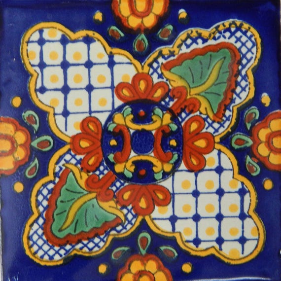 100 Mexican Talavera Decorative Handmade Tiles Folk Art C041