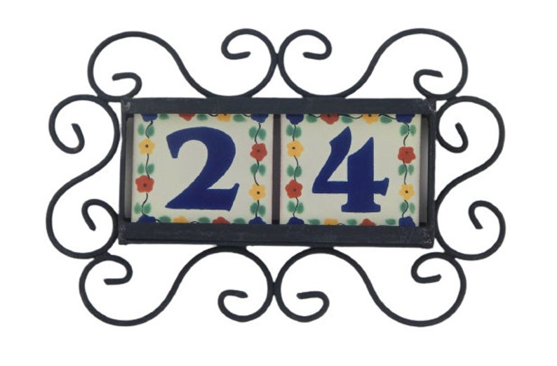 2 Mexican Talavera HOUSE NUMBER Tiles & Iron Frame Horizontal Etsy UK