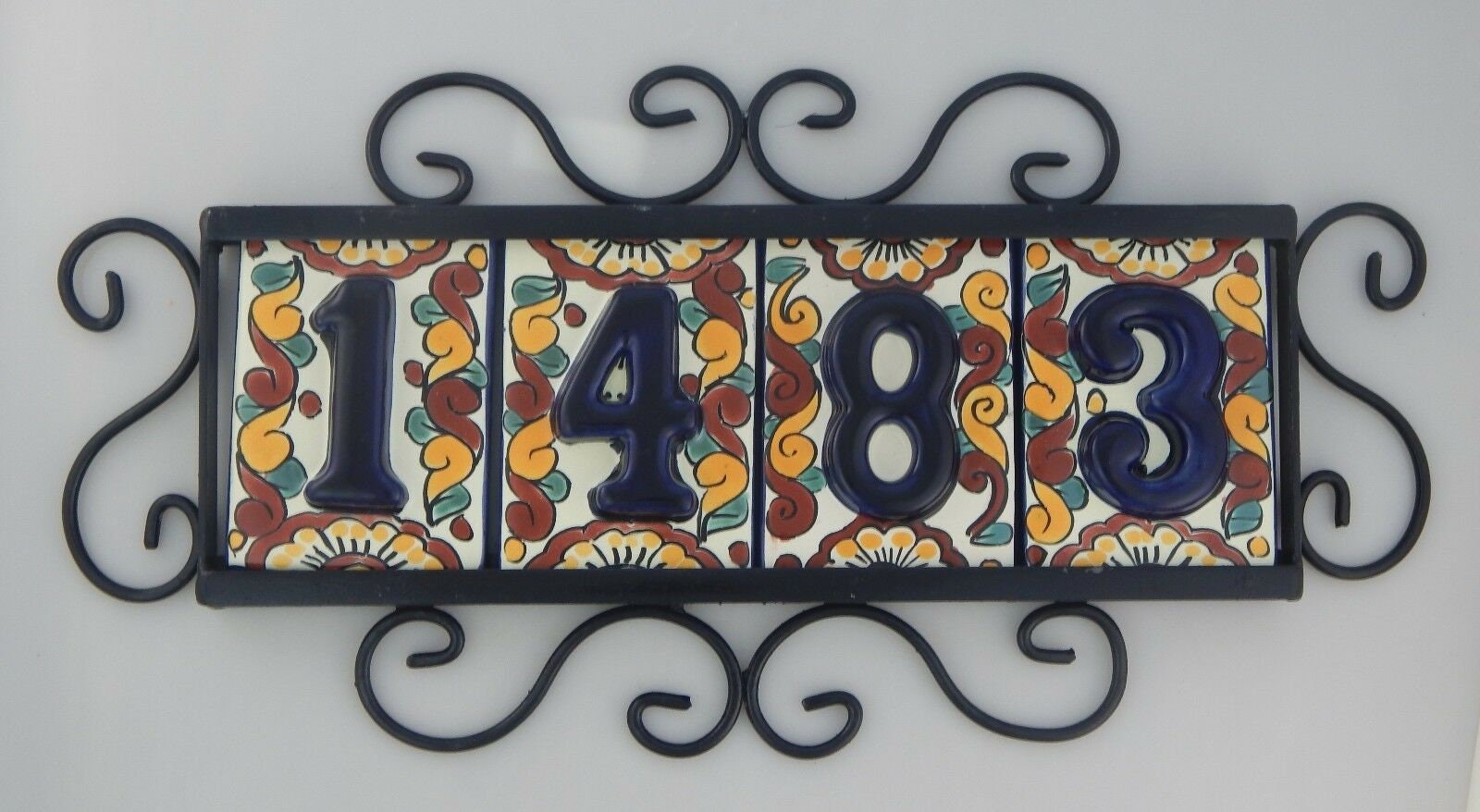 4 Mexican Talavera HOUSE NUMBER Tiles & Iron Frame High Relief Etsy