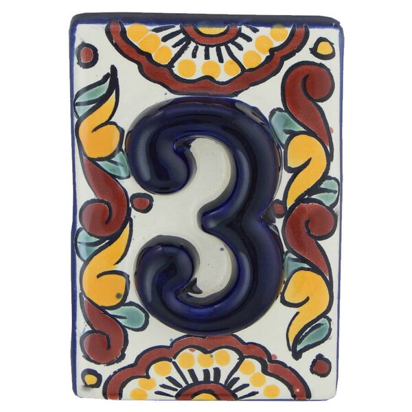 Mexican Tile House Numbers Address Numbers Ceramic House Number Talavera Number Wedding Table Numbers High Relief # 3