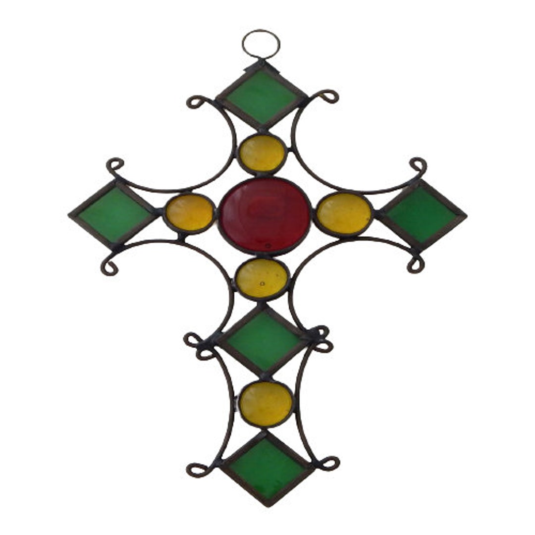 Mexican Decorative Stained Glass Cross Wall Hanging 322 Etsy