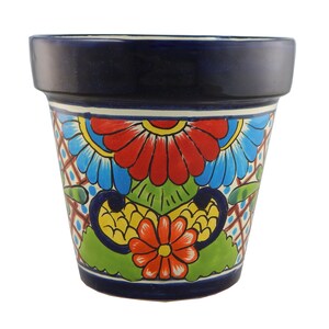 Mexican Ceramic Flower Pot Planter Folk Art Pottery Handmade Talavera # 28