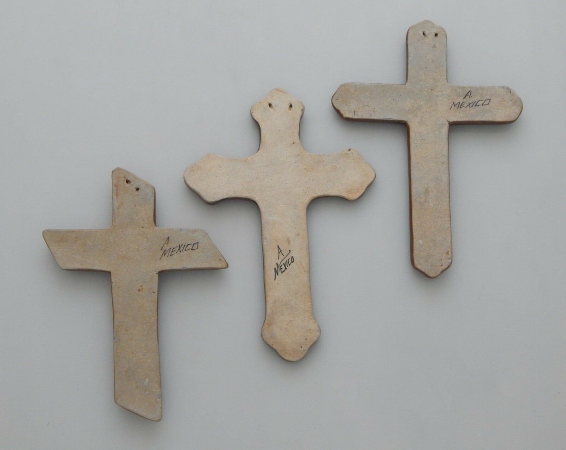 3 PCS Set Mexican Ceramic Cross Wall Hanging Handmade Tonala Etsy