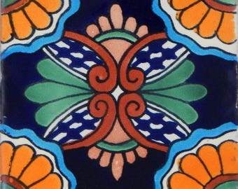 50 Mexican Talavera Tiles C190 Handmade Decorative Mexican Ceramic 4x4 inches