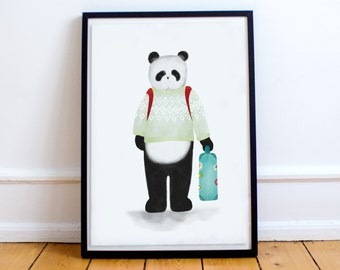 Panda Nursery Art Print, Panda Printable Art, Bear Illustration, Panda Wall Décor, Kids Room Art, Cute Nursery Prints, Nursery Decor