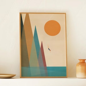 Wild Swimming Print, Inhale Exhale, Swimmer Gift, Retro Print, Sea Swimmer, Minimalist Ocean Art, Printable Wall Art, Art Gift