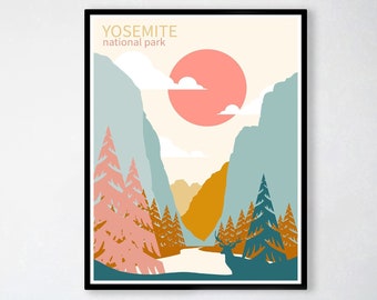 Póster imprimible para guardería, póster de Yosemite, arte mural de aventuras para guardería, arte de parques nacionales, arte mural bohemio imprimible, póster minimalista