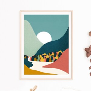 Boho Nursery decor, Playroom Wall Decor, Sunshine Mountain Art Print, Scandi Nursery Printable, Nordic Nursery Décor, Landscape Nursery